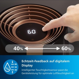 Umidificator Philips 3000, 45 m2, cu 99,97% mai putine bacterii cu NanoCloud, 300 ml/h, 3 viteze, mod de repaus, ultra-silentios (33 dB), senzor de umiditate, cronometru, rezervor de 3L, negru (HU3918/10) - Img 9