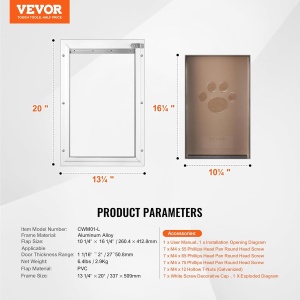Usa pentru animale VEVOR CWM01-L, din aluminiu, 337 x 509 mm, alba, rezistenta la intemperii - Img 7
