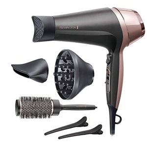 Uscator de par Remington Ion [Curls & Waves & Straight] Curl-Straight (2200W, incl. 3 accesorii de styling: duza de styling si difuzor conic si cu bucle, perie rotunda de 45 mm si cleme, 3 setari de incalzire si 2 suflante)D5707