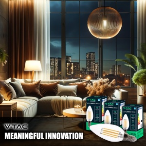 V-TAC 3x Bec LED Filament lumanare E14 4W (echivalent cu 35W) - Alb cald 400 lumeni - Pachet de 6 - Eficienta maxima - Decorare filament - Becuri LED - Bec de economisire a energiei - 3000K - Img 4