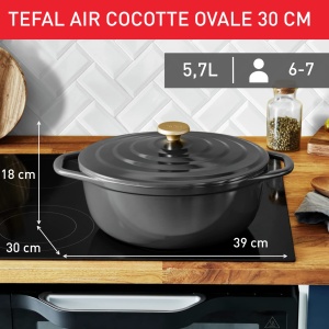 Vas de cuptor Tefal E2558904, 30 cm, din aluminiu, cu capac, antiaderent - Img 2