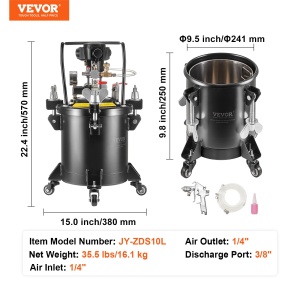 Vas sub presiune VEVOR pentru vopsea spray, vas sub presiune complet automat de 10 litri cu functie de agitare, presiune reglabila de 70 psi, vas sub presiune, rezervor de vopsea cu pistol de pulverizare si furtunuri, pentru vopsire etc. - Img 7
