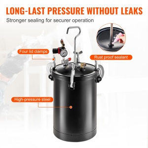 Vas sub presiune VEVOR pentru vopsea spray, vas sub presiune de 15 l, presiune reglabila de 60 psi, vas sub presiune din otel Vas de vopsea cu pistol de pulverizare, furtunuri, manometru, pentru decorarea casei, vopsire industriala - Img 6