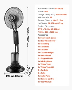 Ventilator cu spray VEVOR, 75W, rezervor 3L, 3 moduri, telecomanda - Img 7