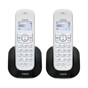 (versiunea franceza) VTech CS1501 Telefon DECT fara fir cu doua telefoane, blocare apeluri, identificare apelant/apel in asteptare, difuzor, afisaj iluminat din spate si tastatura iluminata din spate
