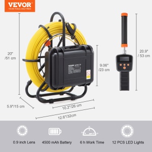 VEVOR 9 Camera de inspectie 915 m Camera de teava 720P Camera de canalizare 512Hz Camera de boroscop de localizare 12V 4500mAh Baterie cu litiu 6 ore  - Img 7