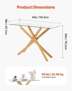 VEVOR Consola din sticla 114 cm blat din sticla securizata picioare metalice in forma X - Img 3