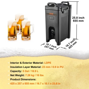 VEVOR Dispenser Bauturi Calde si Reci 189L Model 5GL Izolare Termica Robinet Dublu - Img 7
