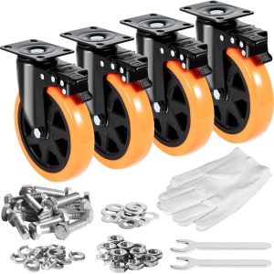VEVOR Furniture Castor Set de 4 role pivotante PVC ph152.4mm Role de senile 1.270 kg Capacitate de incarcare Role de transport cu frane A/B Role de cutie Role rotative 360deg pentru sarcini grele rotative la 360deg pentru case Birouri Studiouri Fabrici