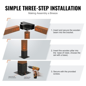 VEVOR Set de 2 conectori de stalp din placi de otel de 2 mm grosime Conector de colt Pergola de colt Conector din lemn Structura portbagajului de 90 deg Suport de colt Set de suporturi pentru foisor cu grinzi din lemn 340 x 220 x 152 mm - Img 6