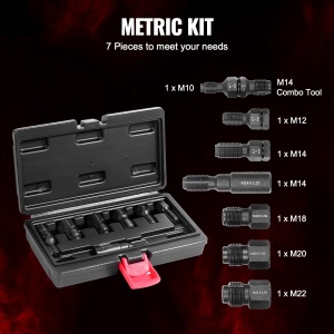VEVOR Set de freze filetate din 7 bucati Instrument metric de reparare a filetului M10 M12 M14 M18 M20 M22, kit de reuneltire a filetului din otel carbon tratat termic, pentru aplicatii de reparare a filetelor - Img 3