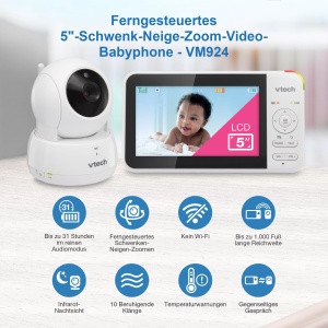 VTech VM924 Baby Monitor Video Display 5 inch Camera Pan-Tilt-Zoom Autonomie 31 ore - Img 2