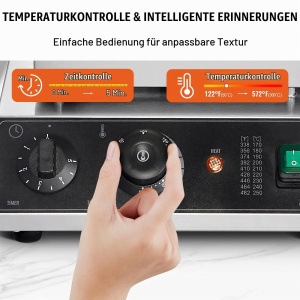 Waffle Iron VEVOR HT-2210 2000W din inox, 2 Waffe, antiaderent - Img 3