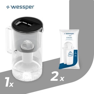 Wessper Crystaline 3L Cana din Sticla Neagra cu Filtru Compatibil Brita Classic - Img 4