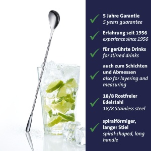 Westmark Bar Spoon James - accesoriu practic de bar pentru amestecarea cocktailurilor, lingura spiralata de inalta calitate pentru bauturi lungi delicioase, maner lung - otel inoxidabil 18/8, argintiu - Img 3