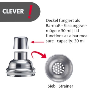 Westmark Cocktail Shaker Sam - shaker cu cantar si sita, mixer profesional de cocktailuri, accesorii de bar, incl. retete pentru amestecarea margaritei si multe altele - otel inoxidabil, sticla, 400 ml - Img 4