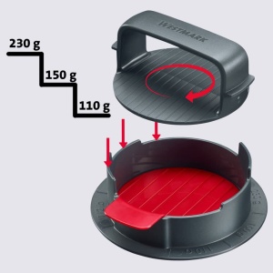 Westmark Hamburger Maker VARIO PLUS - Presa robusta pentru burgeri pentru chiftelute, dimensiuni individuale de chiftelute reglabile, aplicare curata, de asemenea pentru burgeri vegani - ABS - Img 3