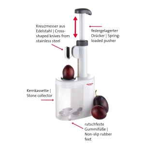 Westmark Prune fara samburi, pentru prune fara samburi gata de gatit, inaltime: 26,5 cm, lama din plastic/otel inoxidabil, Prunus, alb/antracit, 40232260 - Img 6