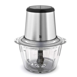WMF Kult X Edition Tocator electric cu recipient de sticla, tocator de viteza de 320 W, 2 setari de viteza, ulcior mare de blender, cromargan mat