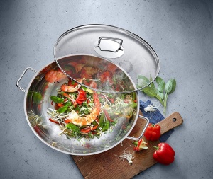 Wok WMF Macao 36 cm cu capac din sticla, Cromargan inoxidabil, 4.5L - Img 2