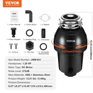 Zdrobitor de Deseuri VEVOR JWM-931, 1,25 CP, Zerkleinerungssystem pentru Alimente - Img 7