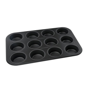 Zenker Tava de briose de 12 cani O 7 cm NEGRU METALIZAT, tava de copt briose din tabla de otel, tava de copt cu acoperire antiaderenta (culoare: negru metalizat), cantitate: 1 bucata