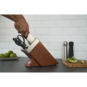 ZWILLING Gourmet Bloc de cutite autoascutit, 7 bucati, cutit si foarfece din maner din otel inoxidabil/plastic, bloc de lemn, cenusa maro [Fabricat in Germania] - Img 3