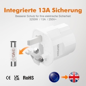 Adaptor de calatorie GRIFEMA GD602, set 2 bucati, 13A, compact - Img 6