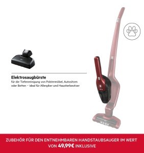 AEG Ergorapido CX7-2-45AN Aspirator fara fir 2 in 1 / fara punga / Duza pentru par de animale / pana la 45 min. durata de functionare / de sine statator / pivotare 180deg / functie de curatare a periilor / lumina LED / rosu / Exclusiv pe Amazon - Img 3