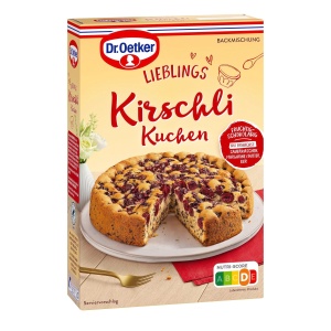 Amestec pentru prajitura Dr. Oetker Kirschli Kuchen, 8 x 435 g, cu cirese si fulgi de ciocolata