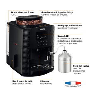 Aparat de cafea complet automat Krups Essential cu tub de lapte, functie de 2 cani, afisaj LCD, curatare usoara, aparat de cafea, sigiliu TUV, negru, EA816031 - Img 2