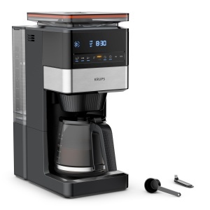 Aparat de cafea cu filtru Krups Grind Aroma XL, rasnita conica detasabila, panou de control digital, capacitate XL (1,5 l), functie de mentinere la cald, ulcior de sticla, negru/otel inoxidabil, KM842810 - Img 1