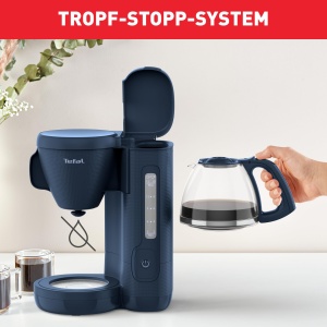 Aparat de cafea cu filtru Tefal Morning, ulcior de sticla, rezervor de apa de 1,25 litri, functie de mentinere la cald, filtru permanent, indicator de nivel al apei, albastru, CM2M1410 - Img 7