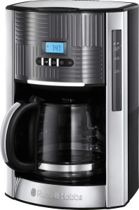 Aparat de cafea Russell Hobbs [Temporizator digital, cap de dus pentru extractie si aroma optime] Geo Stainless Steel Grey (max 12 cani, ulcior de sticla de 1,5 l, placa de incalzire, 1000W) Filtru de cafea 25270-56
