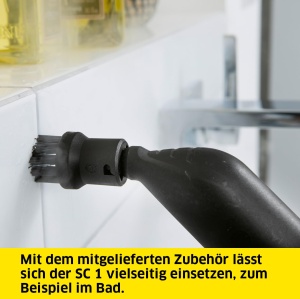 Aparat de curatat cu abur Karcher SC 1, presiune abur: 3 bari, timp de incalzire: 3 min., putere: 1.200 W, suprafata: 20 m2, rezervor: 200 ml, cu mana, jet spot si duza de putere, capac din microfibra si perie rotunda - Img 6
