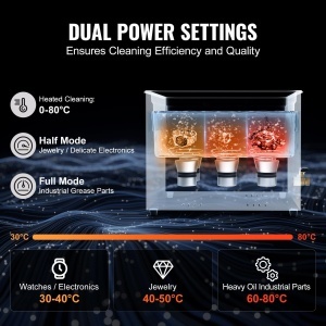 Aparat de curatat cu ultrasunete VEVOR 1 5L, aparat de curatat digital cu ultrasunete de 360 W cu mod bland, aparat de curatat cu ultrasunete industrial de 40 KHz cu incalzitor si temporizator pentru suporturi, bijuterii, unelte - Img 4