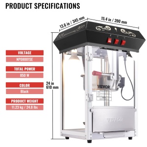Aparat de facut popcorn VEVOR NP08001SE, 850W, capacitate 48 portii, stil cinema, negru - Img 7