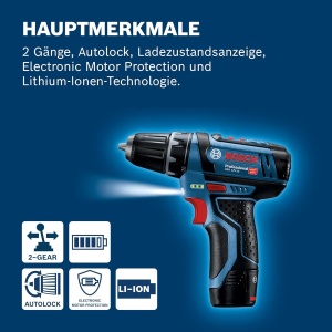 Aparat de gaurit cu acumulator Bosch Professional GSR 12V-15, 2.0Ah si 4.0Ah, negrualbastru - Img 6
