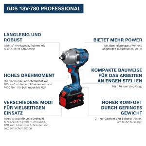 Aparat de insurubat Bosch GDS 18V-780, 780 Nm, 2.1 kg, 12 inch - Img 7