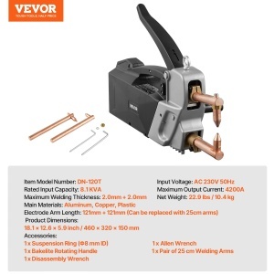 Aparat de sudura portabil VEVOR DN-120T, 8,1 kVA, 4200 A, pentru otel - Img 7
