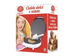 Aparat pentru vafe Beper P101CUD002, 1000W, Placa antiaderenta 18 cm, AlbRosu - Img 7