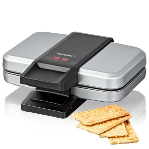 Aparat wafe Cloer 6119 Speculoos, pentru 4 biscuiti, speculoos 6 x 11 cm fiecare, biscuiti de Craciun, 600 W, indicator luminos, depozitare cu economie de spatiu, blocare maner in 3 trepte, argintiu, plastic - Img 1