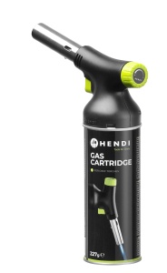 Arzator HENDI Creme Brulee Flicker-Free, pentru cartuse de gaz HENDI 199039, cu accente verzi si maner ergonomic, arzator flamb, butan, arzator cu gaz, arzator de bucatarie, 185x65x(H)100mm, negru - Img 5