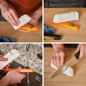 Ascutitor de cutite Fiskars Roll-Sharp, pentru cutite din otel, design finlandez, alborange - Img 2