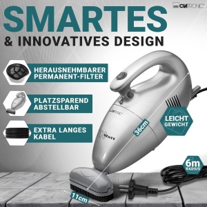 Aspirator de mana Clatronic(r) cu 700 de wati si greutate redusa | Aspirator pentru aspirarea tapiteriei, masinilor, computerelor si multe altele. | Aspirator cu cablu de 6 m si filtru permanent de praf | incl. accesorii | HS 2631 - Img 3