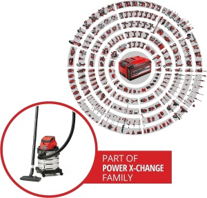 Aspirator fara fir Einhell TC-VC 18/20 Li S-Solo Power X-Change (Li-Ion, 18V, recipient din otel inoxidabil 20 l, racord prin suflare, incl. duze + filtru, fara baterie si incarcator), Negru/Rosu - Img 2