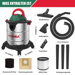 Aspirator industrial HYCHIKA 1200W, 20L, functie 3-in-1, filtru HEPA, inox - Img 3