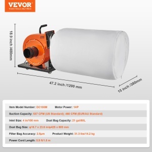 Aspirator industrial VEVOR DC100M 1PS Filtrare 25 microni Capacitate 80L - Img 7