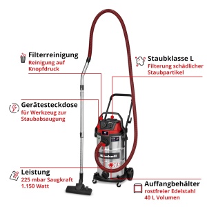 Aspirator multifunctional Einhell TE-VC 4090 SACL 1150W 40L Filtru HEPA Clasa L - Img 2