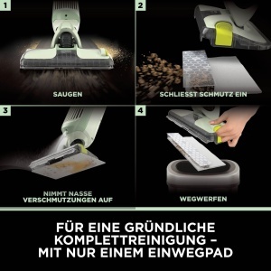 Aspirator si mop 2-in-1 Shark VacMop, fara fir, 4 paduri de unica folosinta, 355 ml solutie, verde lime - Img 3